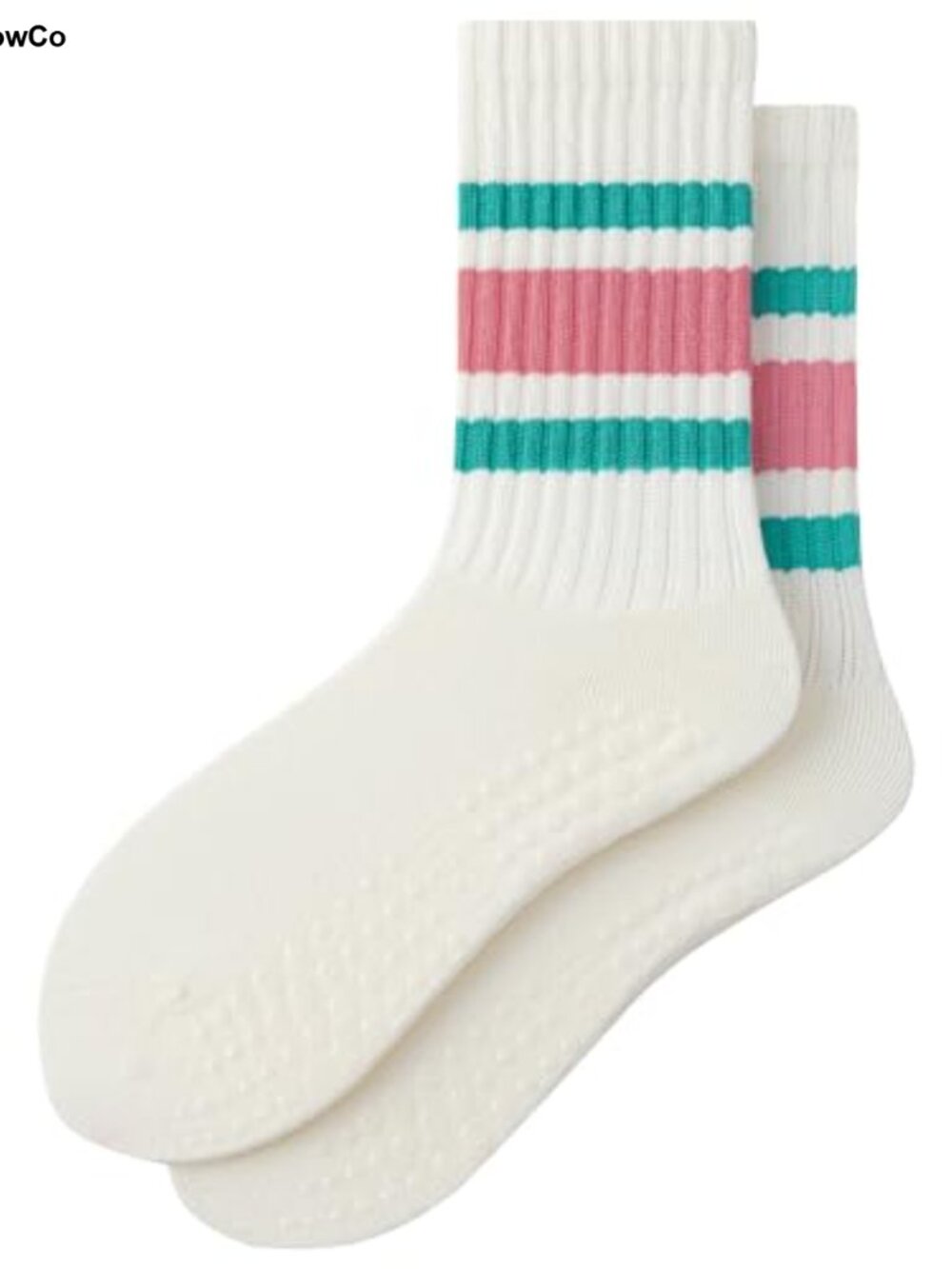 Women's Retro Striped Pilates Socks with Non-Slip Grips, Cotton Blend,